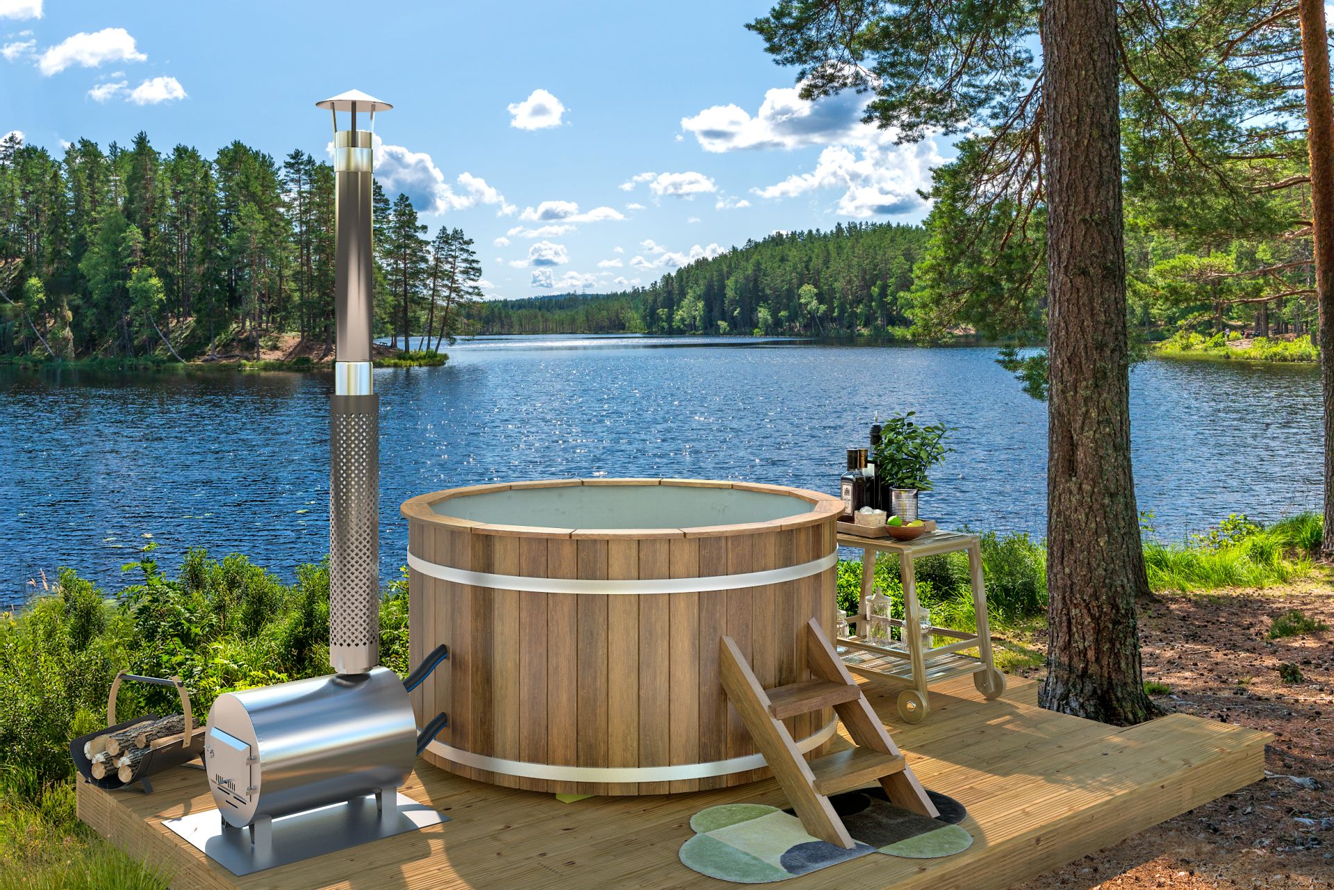 Hottub met externe aluminium kachel ø180 cm Thermowood