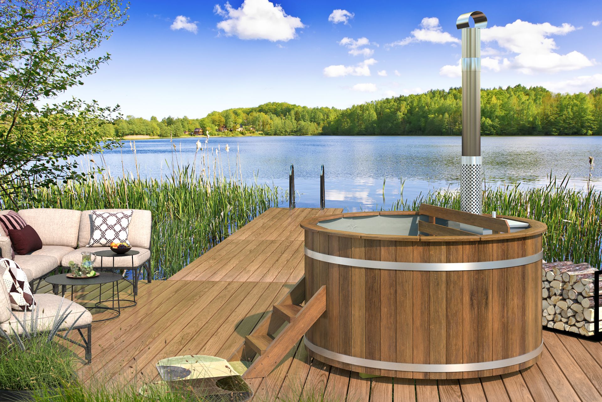 Hottub met interne aluminium kachel ø180 cm Thermowood